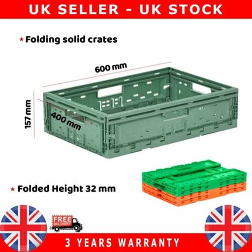 10X COMMERCIAL STACKABLE FOLDABLE PLASTIC EUROBOX CONTAINER STORAGE BOXES 