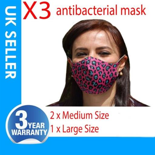 3X REUSABLE FACE MASK MOUTH NOSE BREATHABLE WASHABLE ANTIBACTERIEL 