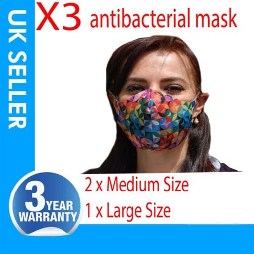 3X REUSABLE FACE MASK MOUTH NOSE BREATHABLE WASHABLE ANTIBACTERIEL 