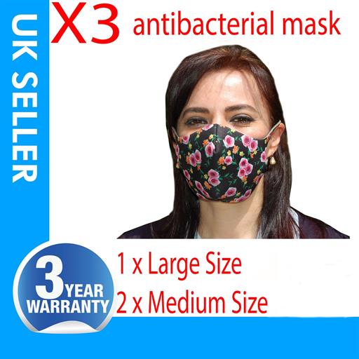 3X REUSABLE FACE MASK MOUTH NOSE BREATHABLE WASHABLE ANTIBACTERIEL 