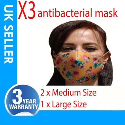 3X REUSABLE FACE MASK MOUTH NOSE BREATHABLE WASHABLE ANTIBACTERIEL 