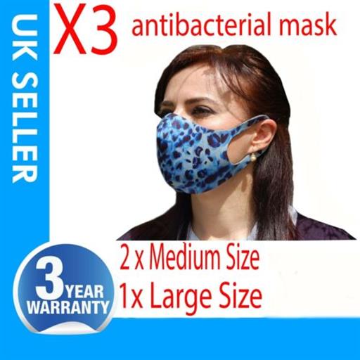 3X REUSABLE FACE MASK MOUTH NOSE BREATHABLE WASHABLE ANTIBACTERIEL 