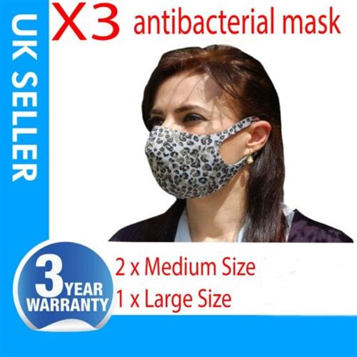 3X REUSABLE FACE MASK MOUTH NOSE BREATHABLE WASHABLE ANTIBACTERIEL 